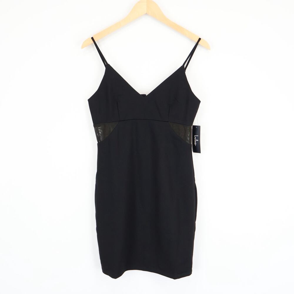 Lulus Black V-Neck Mini Dress Mesh Side Panels Size Medium NWT